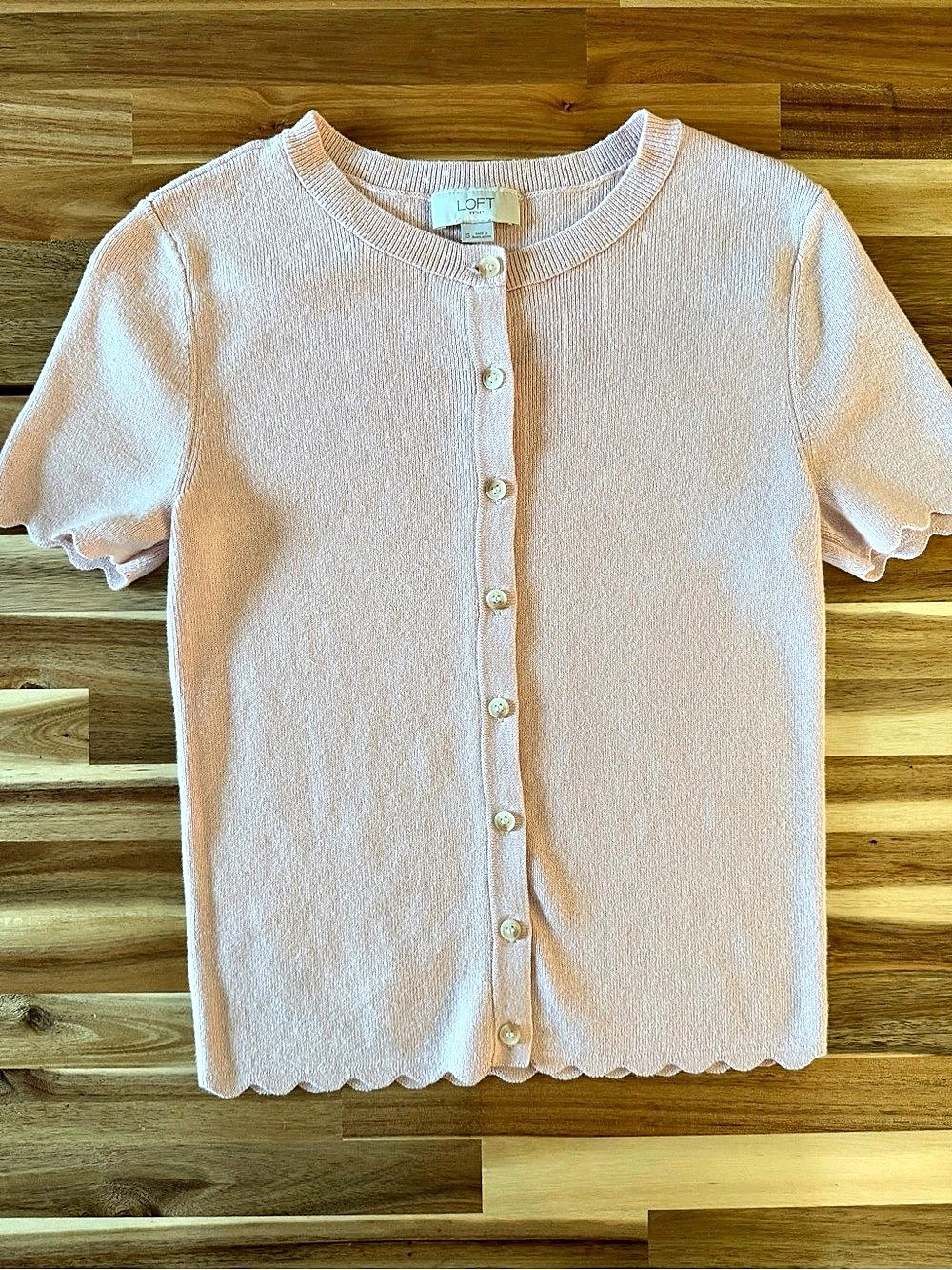 LOFT Pink Scalloped Short Sleeve Cardigan Size XS